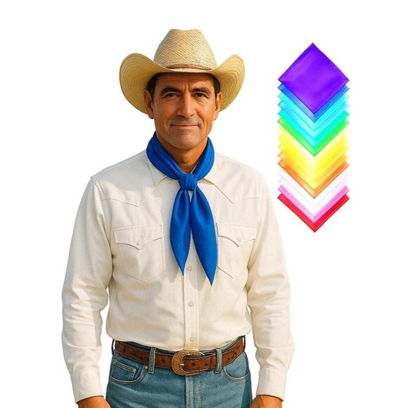 Blue Wild Rag Large Scarf 35x35 Inches Satin Western Accessory Cowgirl Cowboy - Picture 3 of 6